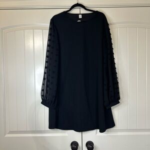Whimsigoth NWT Black Aline Dress with Sheer/Embossed Polka Dot Long Sleeves.